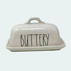 Rae Dunn Covered Butter Plate Dish Ceramic Farmhouse White Black LL Gift White